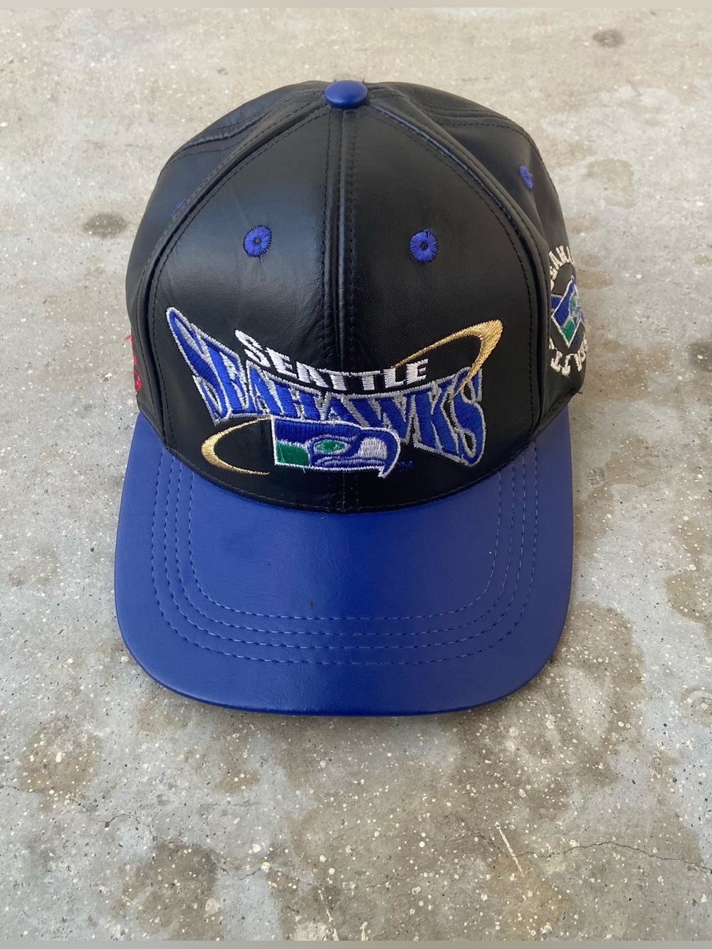 Vintage 90s Seattle Seahawks Pro Elite Leather Strapback Hat Made in USA NFL Cap